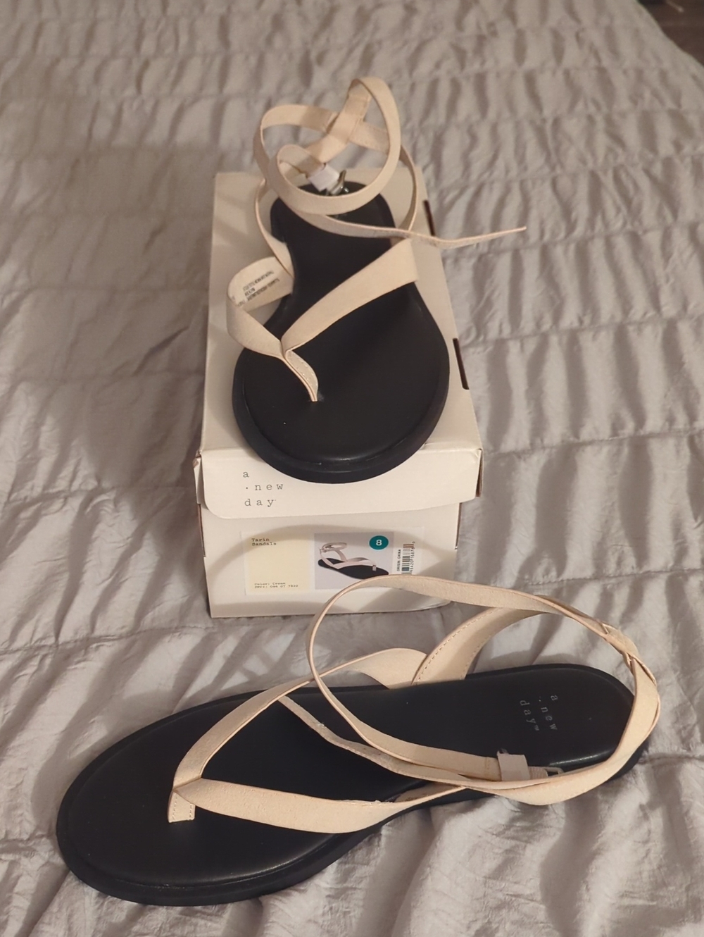 a new day Beige Strappy Wrap Sandals with Black Footbed